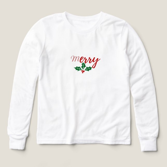 Merry Holly Christmas Long Sleeve Shirt | Classic  T Shirt (Design framsida)