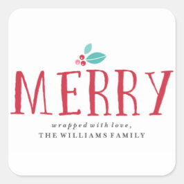 Merry Holly Julklapp-etiketter Fyrkantigt Klistermärke