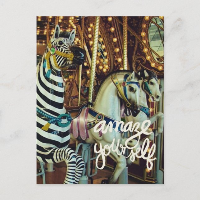 Merry Horse och Zebra Amaze Yourself Inspirational Helg Vykort (Framsida)
