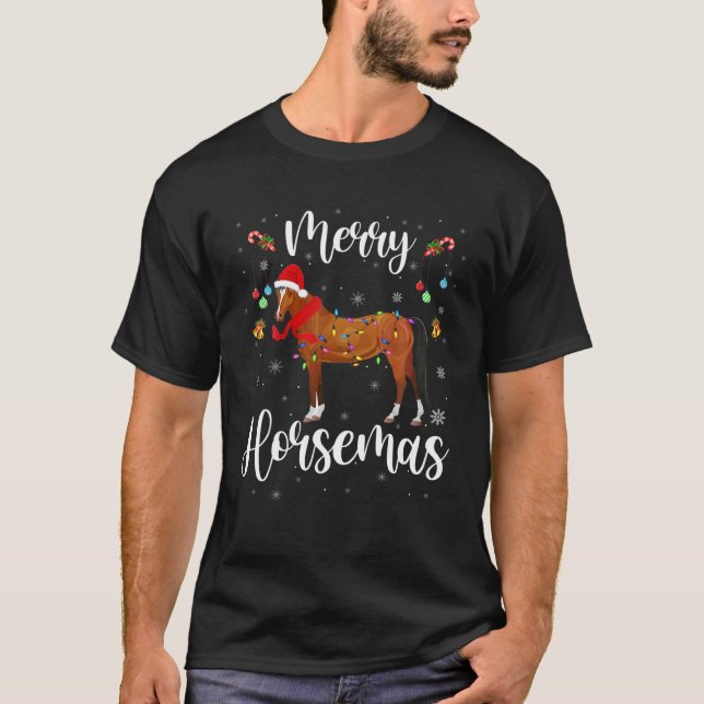 Merry Horsemas Funny jul Ljus Santa Horse T Shirt (Framsida)