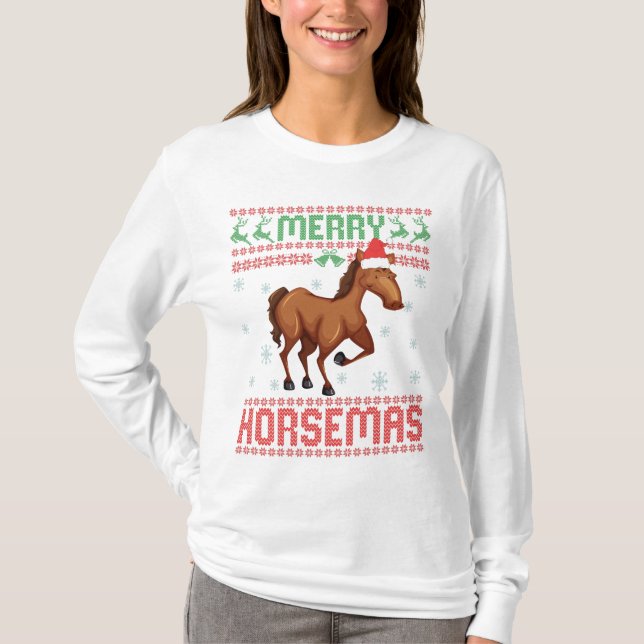Merry Horsemas Funny Ugly jul Sweater Horse T Shirt (Framsida)
