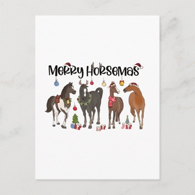 Merry Horsemas Horse Flower jul Equine Meddelande Vykort (Framsida)