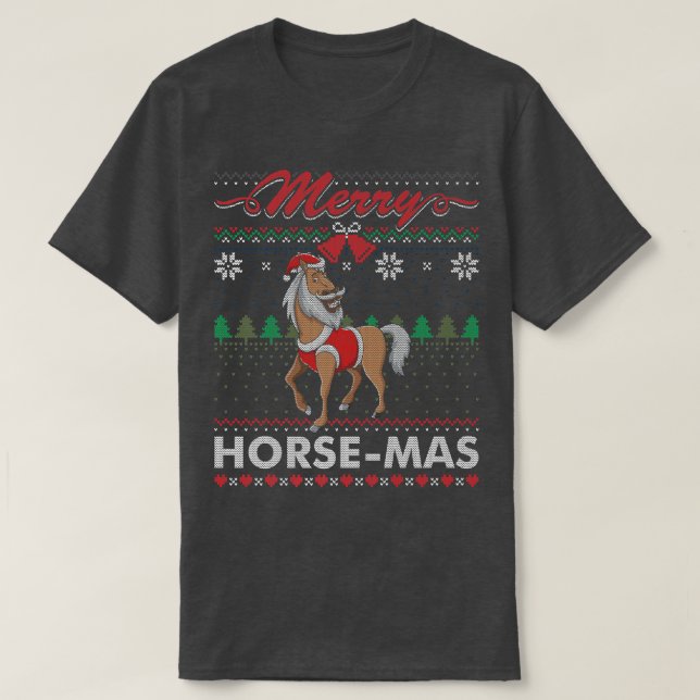Merry HorseMas Horses Rider Ugly Julsötare T Shirt (Design framsida)
