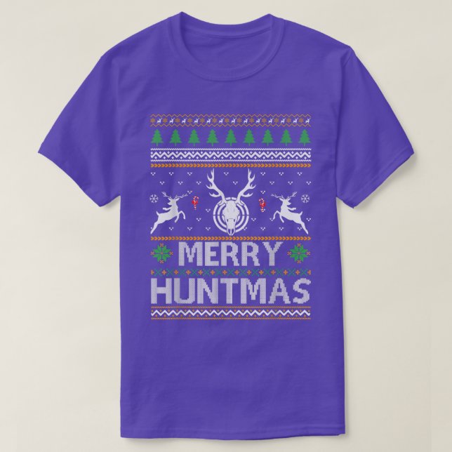 Merry Huntmas Hjort Hunting Ugly julsötare T Shirt (Design framsida)