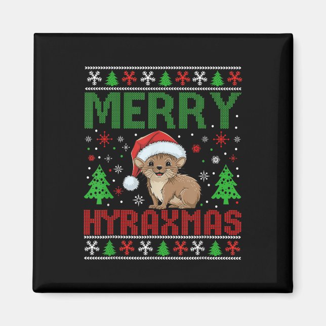 Merry Hyraxmas Ugly jul Funny Cute Julafton Paja Magnet (Framsidan)