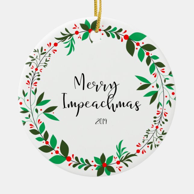 Merry Impeachmas 2019 Impeach Trump-minnesstund Julgransprydnad Keramik (Framsidan)