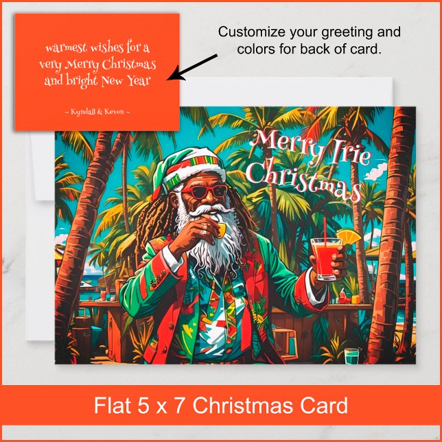 Merry Irie Reggae Santa Helgdag julkort (Customize your greeting and chose any color you like for the back of the card. )
