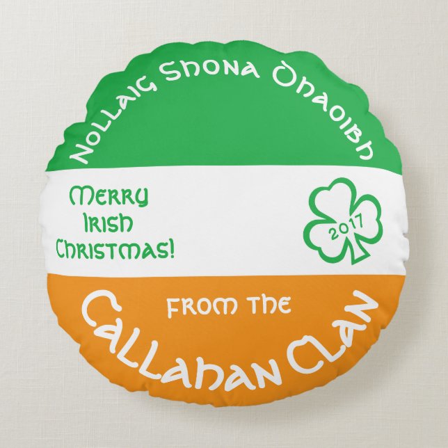 Merry Irish Gaelic-Flagga på Irland Rund Kudde (Framsidan)