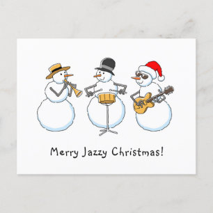 Merry Jazzy jul samt Snögubbe Jazzband Helg Vykort