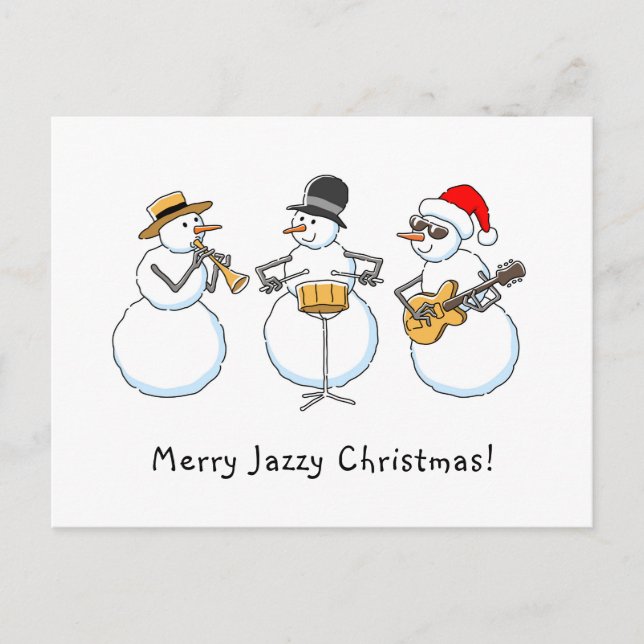 Merry Jazzy jul samt Snögubbe Jazzband Vykort (Framsida)