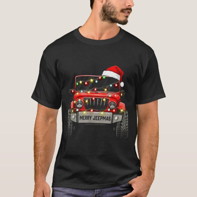 Merry Jeepmas Christmas Xmas Santa Reindeer Men Bo T Shirt (Framsida)