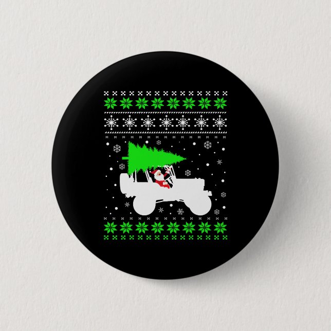 Merry Jeepmas Julgran Santa Funny Ugly Swea Knapp (Framsida)