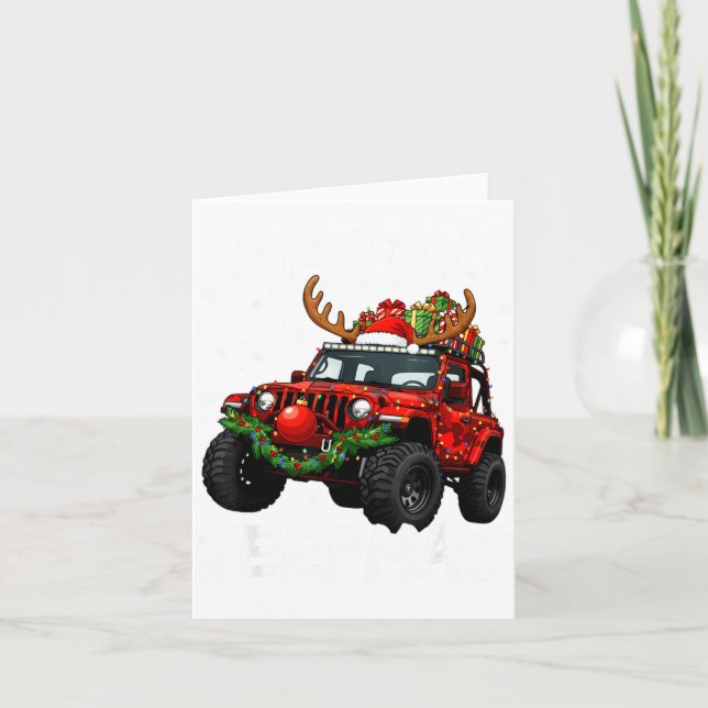 Merry Jeepmas Ugly Light Reindeer Christmas Funny  Kort (Framsida)