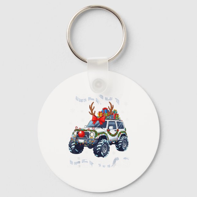 Merry Jeepmas Ugly Light Reindeer Christmas Funny  Nyckelring (Framsida)