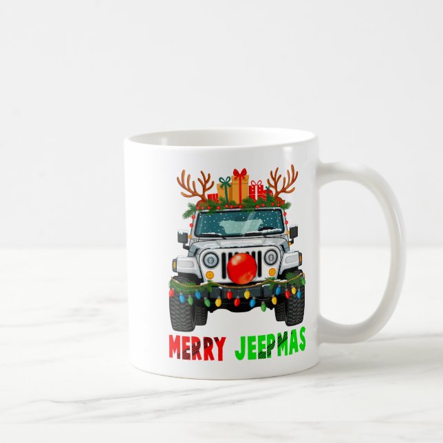 Merry Jeepmas Ugly Light Reindeer Christmas  Kaffemugg (Höger)