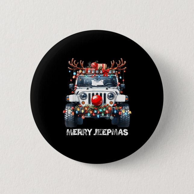 Merry Jeepmas Ugly Light Reindeer Christmas  Knapp (Framsida)