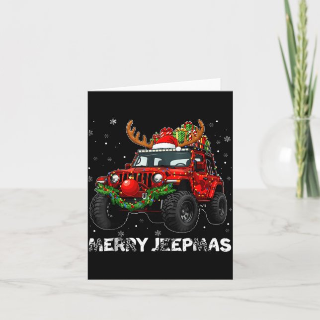 Merry Jeepmas Ugly Light Reindeer Christmas  Kort (Framsida)