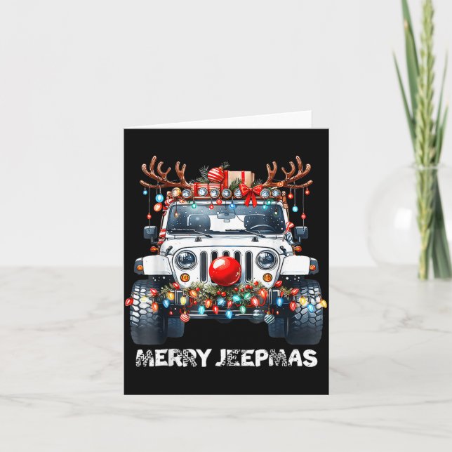 Merry Jeepmas Ugly Light Reindeer Christmas  Kort (Framsida)