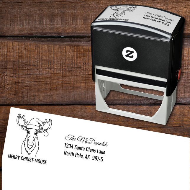 Merry Jesus-Moose med Santa Hat-Returadressen Självfärgande Stämpel (Skapare uppladdad)