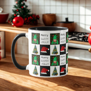 Merry Jolly Julgran Santa Hat Family Photo Mugg