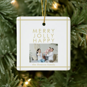 Merry Jolly Lycklig Family Photo-jul Julgransprydnad Keramik