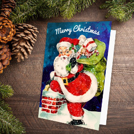 Merry Jolly Santa Vintage non-Photo Helgdag Card Anteckningskort