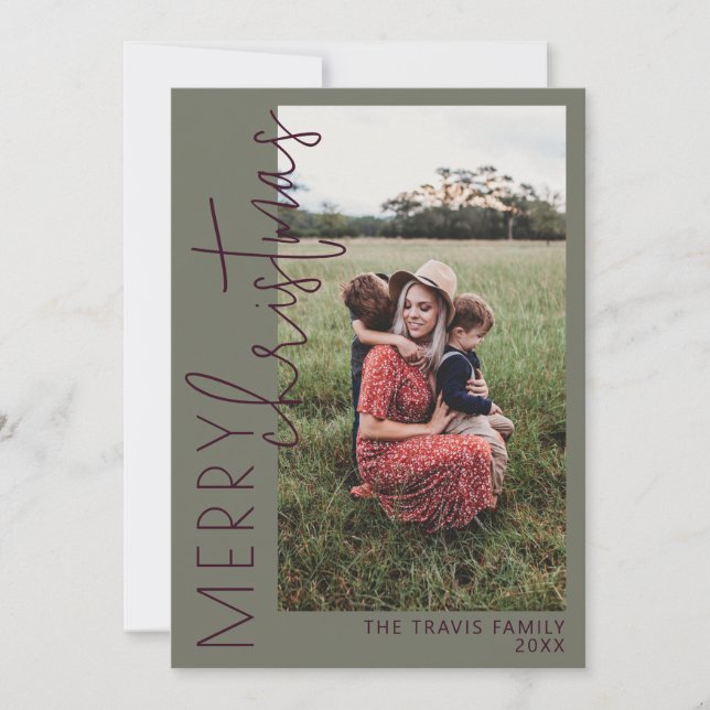 MERRY-julkort för plommon och Grönt Helgdag Julkort (Framsida)