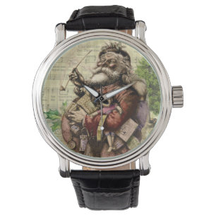 Merry Jultomten Träd Classic Illustration Armbandsur