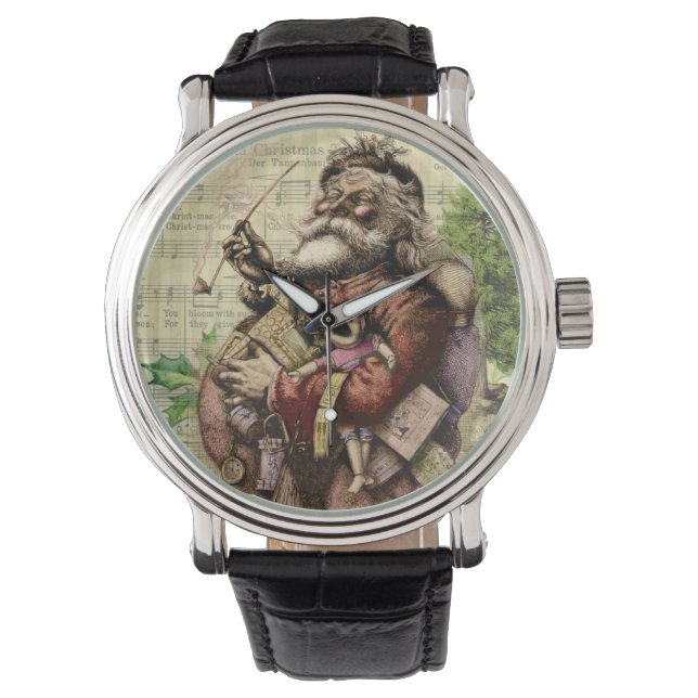 Merry Jultomten Träd Classic Illustration Armbandsur (Framsida)