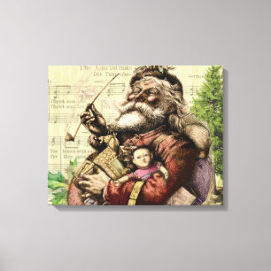 Merry Jultomten Träd Classic Illustration Canvastryck