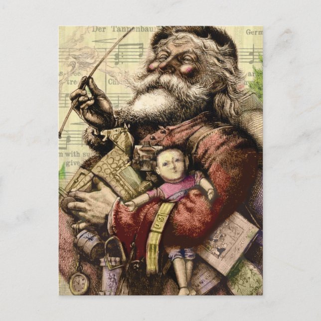 Merry Jultomten Träd Classic Illustration Helg Vykort (Framsida)
