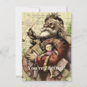 Merry Jultomten Träd Classic Illustration Inbjudningar