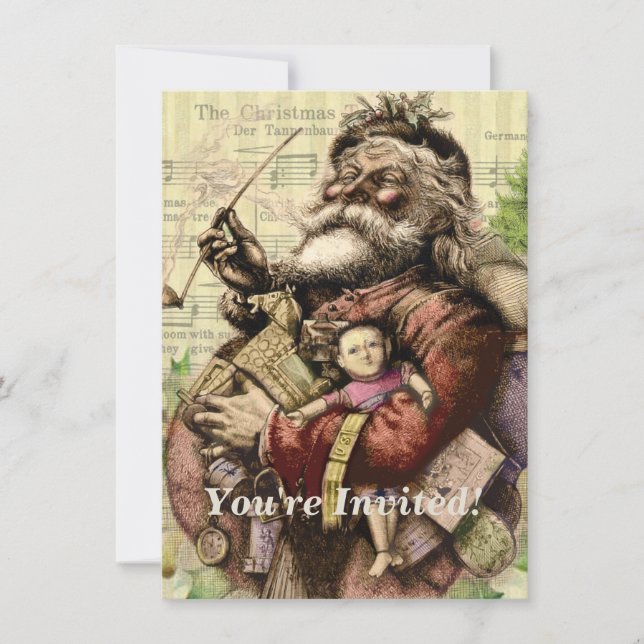 Merry Jultomten Träd Classic Illustration Inbjudningar (Framsida)