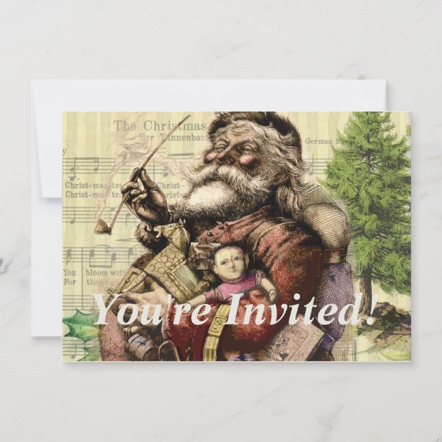 Merry Jultomten Träd Classic Illustration Inbjudningar (Framsida)