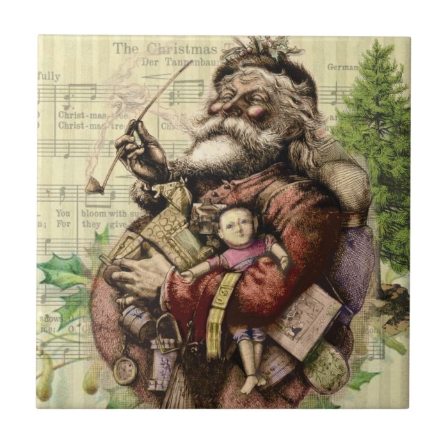 Merry Jultomten Träd Classic Illustration Kakelplatta (Framsidan)