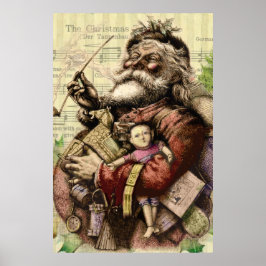 Merry Jultomten Träd Classic Illustration Poster