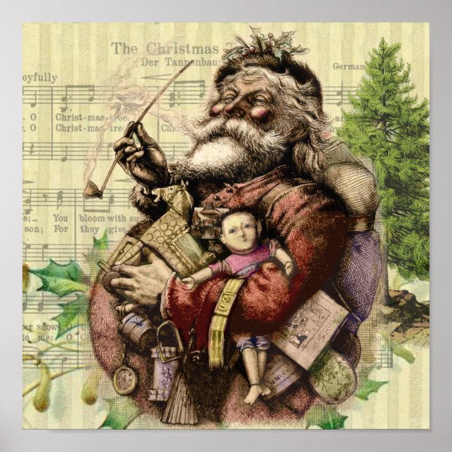 Merry Jultomten Träd Classic Illustration Poster (Framsidan)