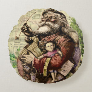 Merry Jultomten Träd Classic Illustration Rund Kudde