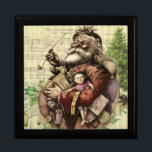 Merry Jultomten Träd Classic Illustration Smyckeskrin<br><div class="desc">Bilden baseras på den klassiska Thomas Nast-illustrationen "Merry Old Jultomten" från slutet av 1800-talet. Tomten tittar mycket lycklig,  arm av jul leksaker,  och Julgran ligger i bakgrunden. Även Julgran sång spelar.</div>