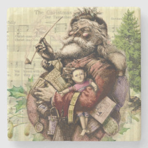 Merry Jultomten Träd Classic Illustration Stenunderlägg