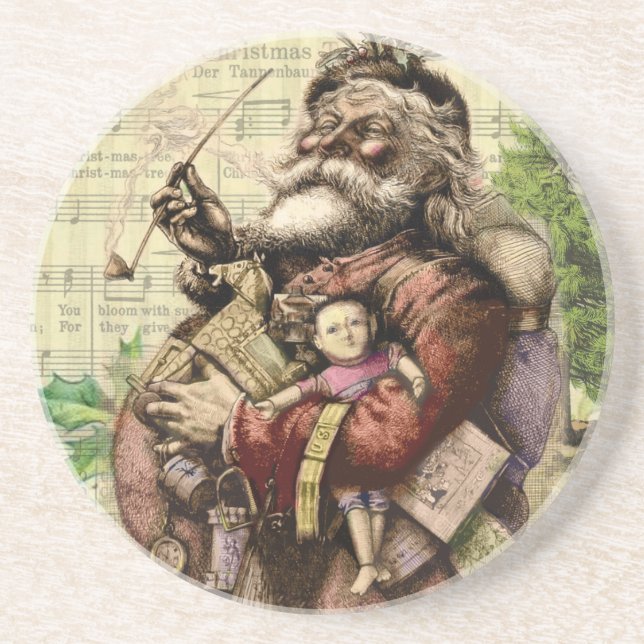 Merry Jultomten Träd Classic Illustration Underlägg (Framsidan)