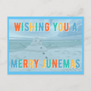 Merry Junemas Melted Snögubbe vycard Vykort