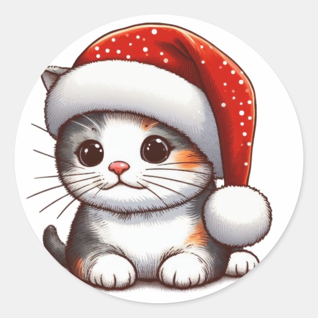 Merry Kattens julglädje Runt Klistermärke (Framsida)