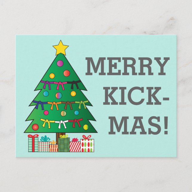 Merry Kick-mas Martial Arts Bälte Julgran Vykort (Framsida)