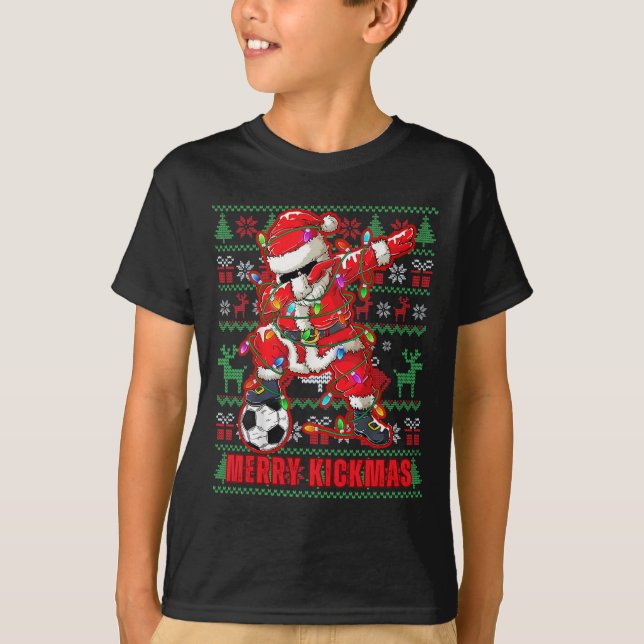 Merry Kickmas Christmas Soccer Ball Ugly Youth Swe T Shirt (Framsida)