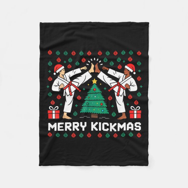 Merry Kickmas Funny Karate Jiu Jitsu Ugly Christma Fleecefilt (Framsidan)