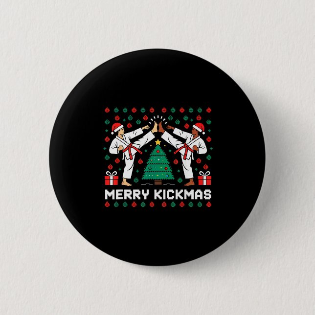 Merry Kickmas Funny Karate Jiu Jitsu Ugly Christma Knapp (Framsida)
