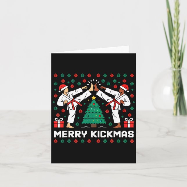 Merry Kickmas Funny Karate Jiu Jitsu Ugly Christma Kort (Framsida)