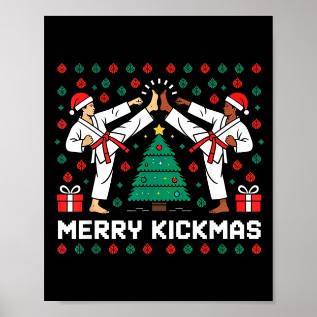 Merry Kickmas Funny Karate Jiu Jitsu Ugly Christma Poster (Framsidan)