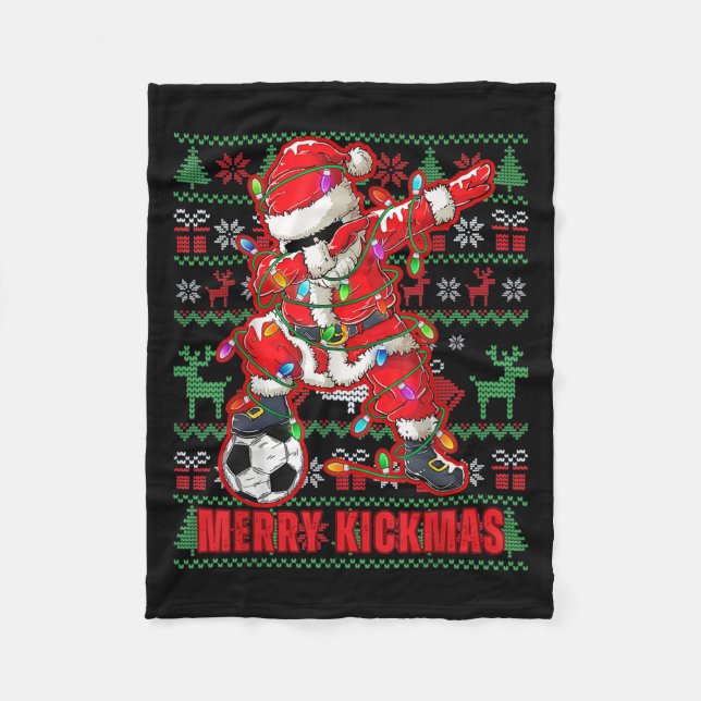 Merry Kickmas jul - fotbollsspelare Ball Ugly Yout Fleecefilt (Framsidan)